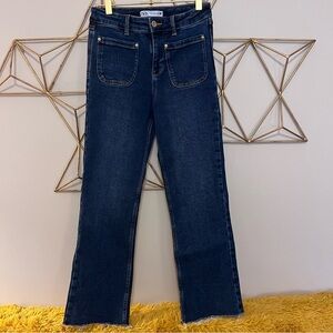 Zara Dark Indigo Wide Leg Jeans. Size 0